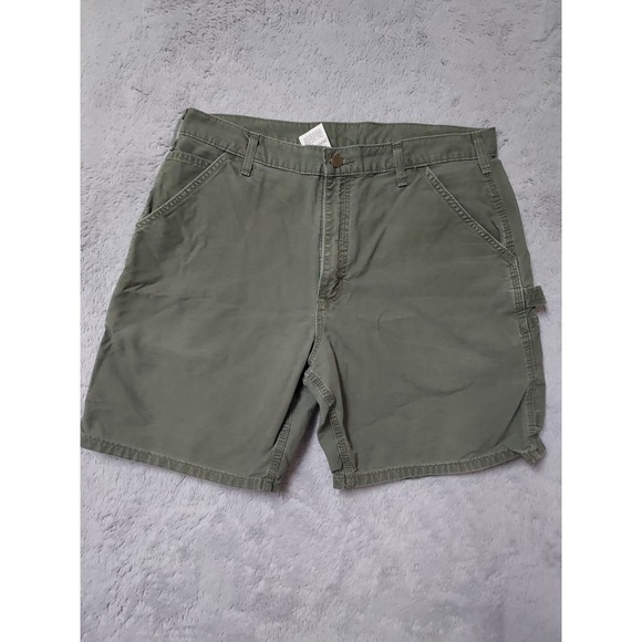 Carhartt Shorts Mens 36 Faded Canvas Olive Green Carpenter Work Hammer Loop - Picture 4 of 9